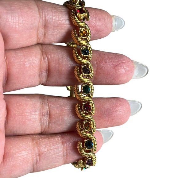 Vintage Gold-Tone Bracelet With Multicolored Gemstones - Picture 4 of 7